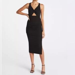 MICHAEL STARS Guilia Fitted Midi Dress With Front Cut-out In Black Size Medium